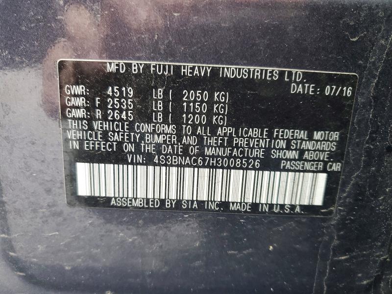 Aukcja sprzedaży 2017 Subaru Legacy, vin: 4S3BNAC67H3008526, numer aukcji: 50066046