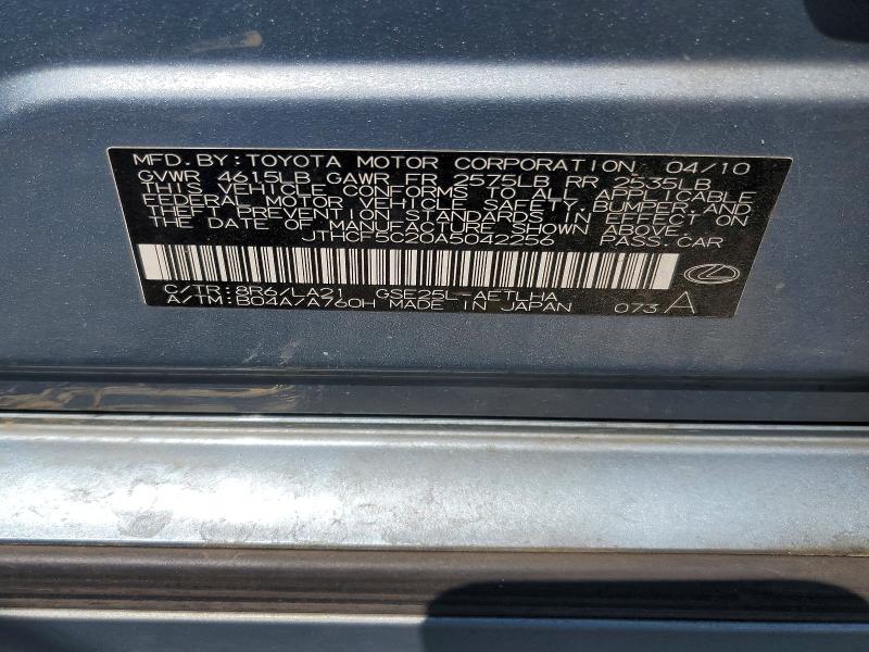 51129306 :رقم المزاد ، JTHCF5C20A5042256 vin ، 2010 Lexus Is مزاد بيع
