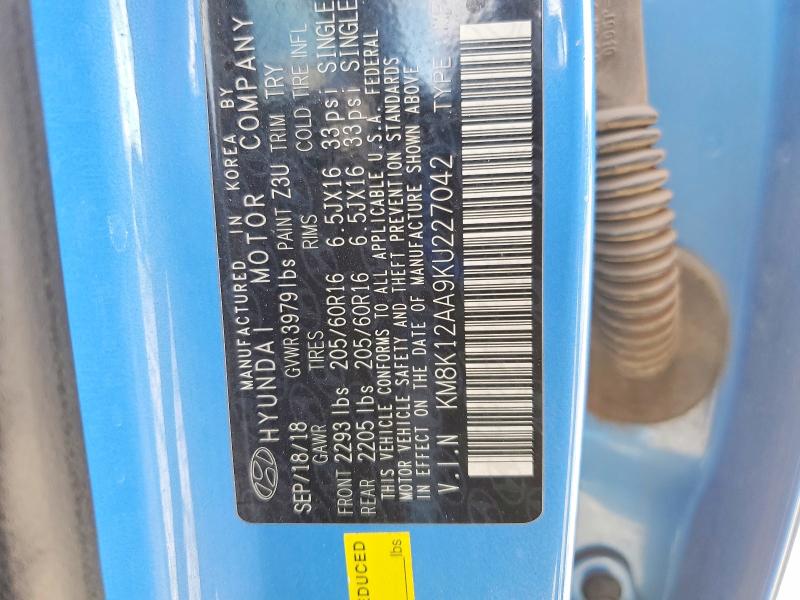 49962196 :رقم المزاد ، KM8K12AA9KU227042 vin ، 2019 Hyundai Kona مزاد بيع