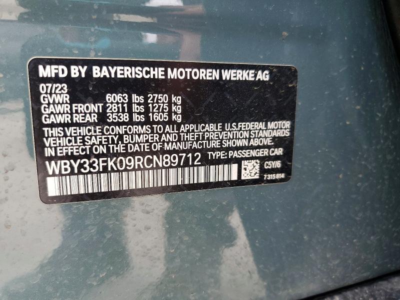 2024 Bmw I5 მანქანა იყიდება აუქციონზე, vin: WBY33FK09RCN89712, აუქციონის ნომერი: 51058056
