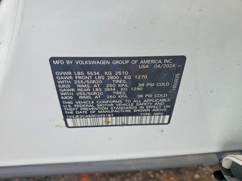 2024 Volkswagen Atlas Cross Sport მანქანა იყიდება აუქციონზე, vin: 1V2JE2CA5RC243187, აუქციონის ნომერი: 51855286