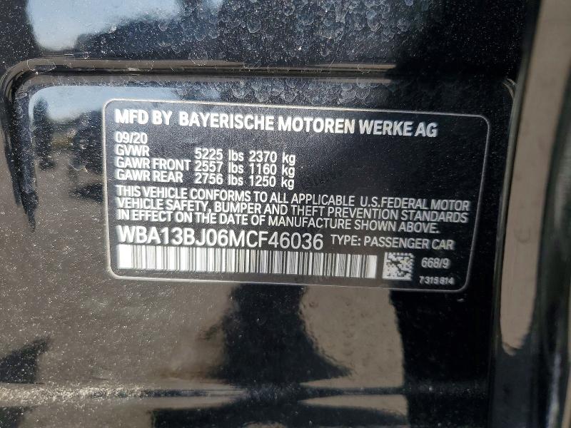 Aukcja sprzedaży 2021 Bmw 530, vin: WBA13BJ06MCF46036, numer aukcji: 50580316
