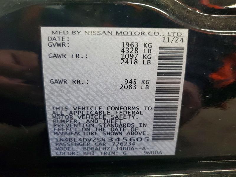 2025 Nissan Altima მანქანა იყიდება აუქციონზე, vin: 1N4BL4DV2SN345605, აუქციონის ნომერი: 51757496