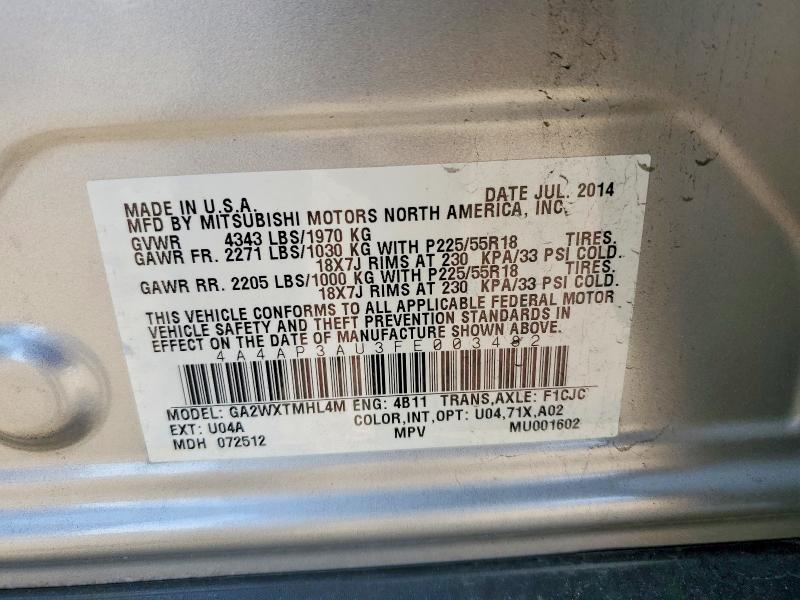 2015 Mitsubishi Outlander Sport მანქანა იყიდება აუქციონზე, vin: 4A4AP3AU3FE003482, აუქციონის ნომერი: 49817696