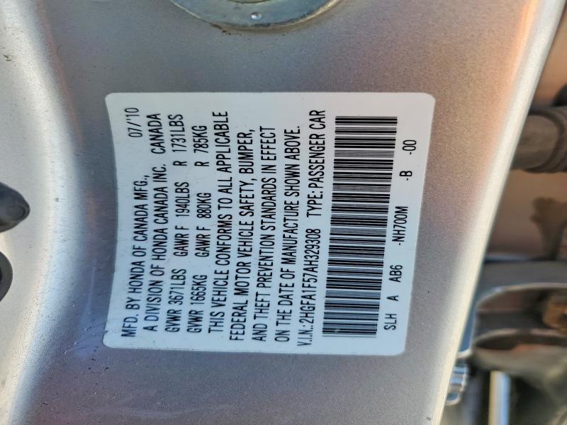 50041346 :رقم المزاد ، 2HGFA1F57AH329308 vin ، 2010 Honda Civic مزاد بيع