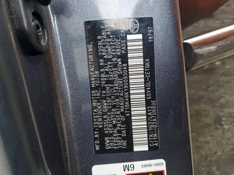 2009 Toyota Camry მანქანა იყიდება აუქციონზე, vin: 4T1BK46K19U093048, აუქციონის ნომერი: 49180456