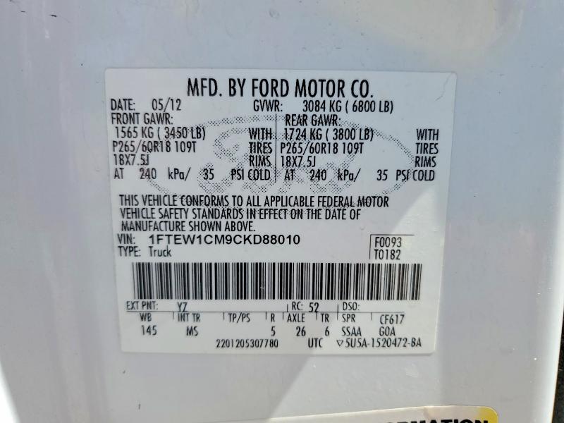 51381586 :رقم المزاد ، 1FTEW1CM9CKD88010 vin ، 2012 Ford F150 مزاد بيع