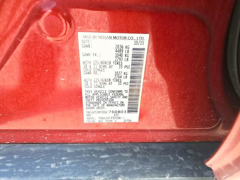 2016 Nissan Rogue მანქანა იყიდება აუქციონზე, vin: 5N1AT2MT0GC760803, აუქციონის ნომერი: 49976306