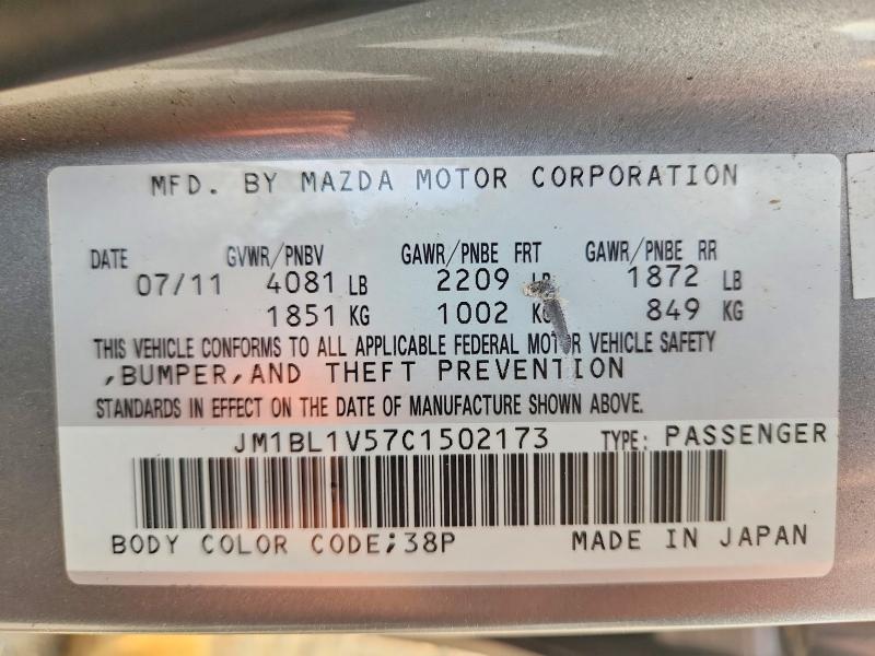 Aukcja sprzedaży 2012 Mazda 3, vin: JM1BL1V57C1502173, numer aukcji: 50817516