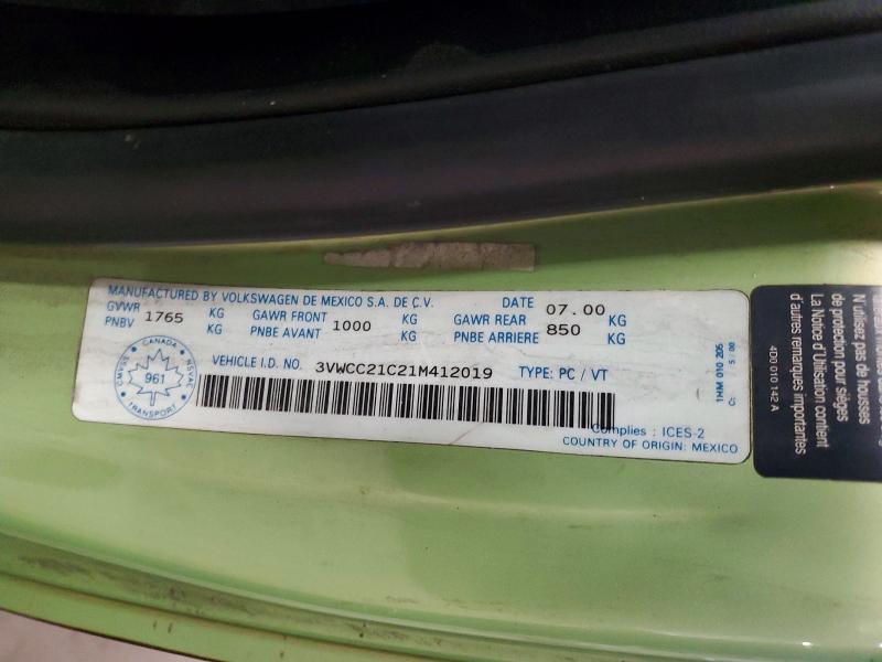 2001 Volkswagen New Beetle მანქანა იყიდება აუქციონზე, vin: 3VWCC21C21M412019, აუქციონის ნომერი: 51296156