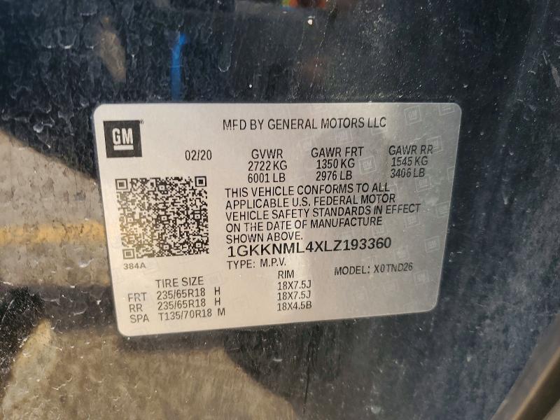 Aukcja sprzedaży 2020 Gmc Acadia, vin: 1GKKNML4XLZ193360, numer aukcji: 48168036