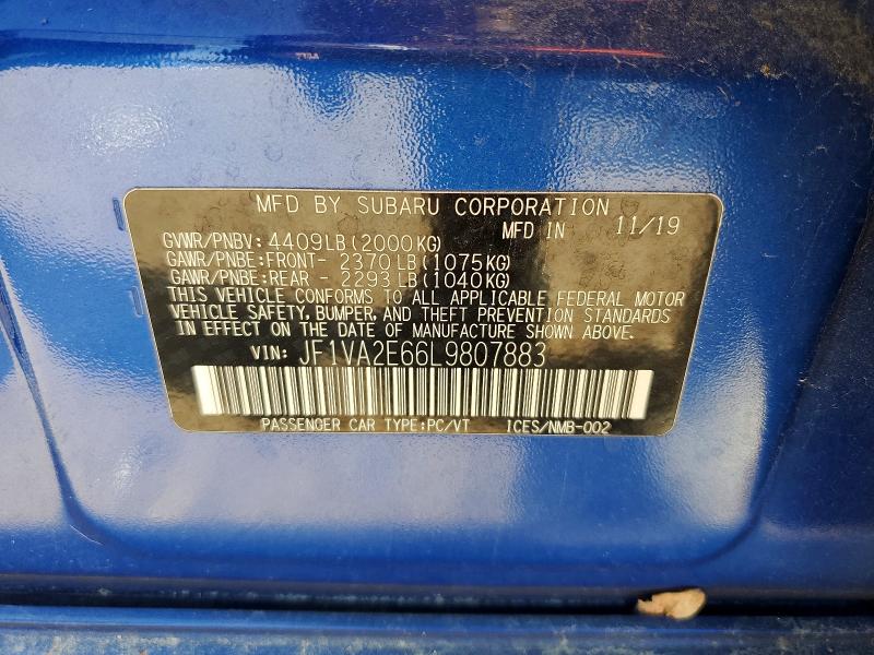 Aukcja sprzedaży 2020 Subaru Wrx, vin: JF1VA2E66L9807883, numer aukcji: 51476966