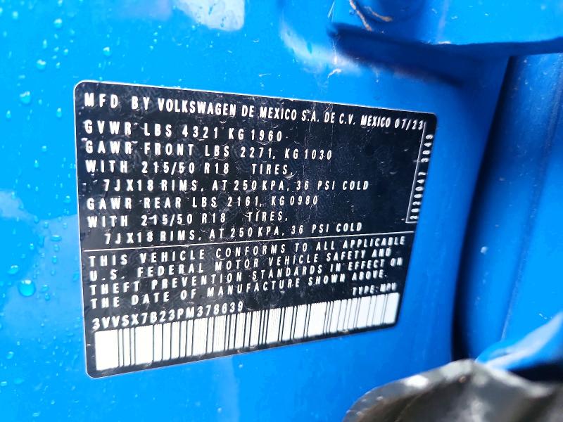 Aukcja sprzedaży 2023 Volkswagen Taos, vin: 3VVSX7B23PM378639, numer aukcji: 49803516