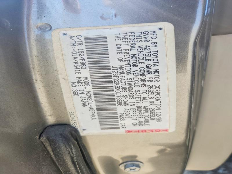 1999 Toyota Camry მანქანა იყიდება აუქციონზე, vin: JT2BF22K9X0178686, აუქციონის ნომერი: 50418346