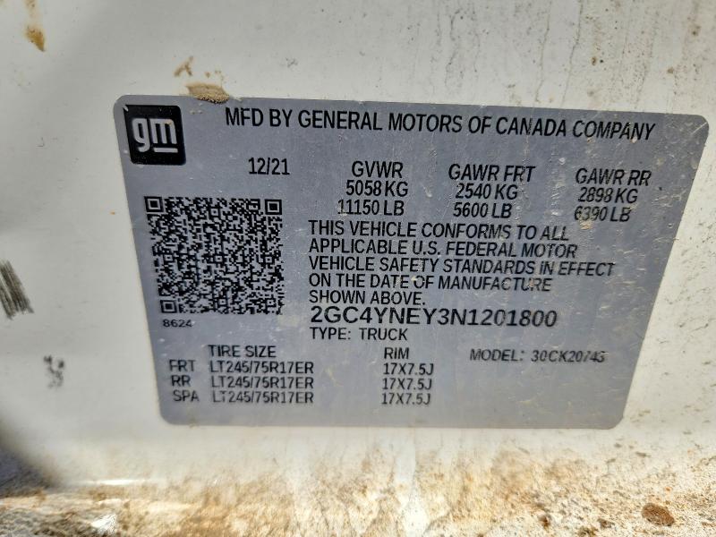 48892886 :رقم المزاد ، 2GC4YNEY3N1201800 vin ، 2022 Chevrolet Silverado مزاد بيع