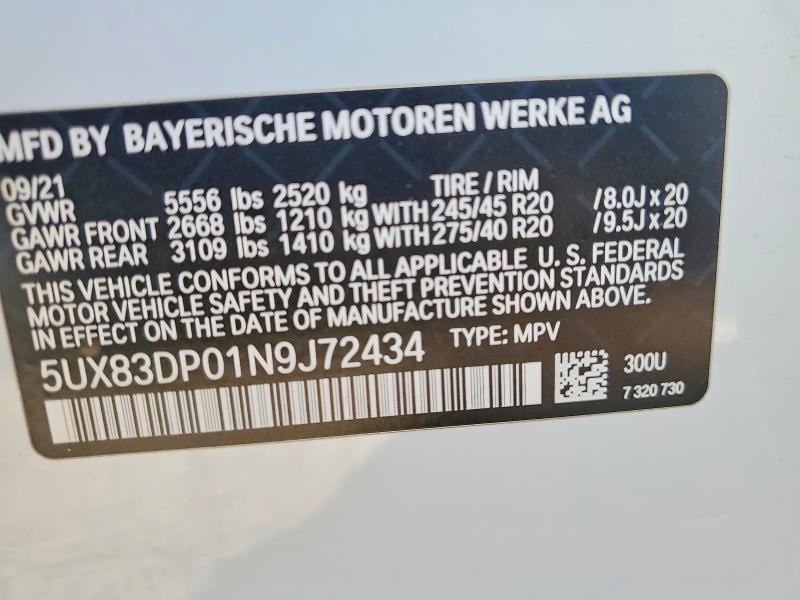 Продажа на аукционе авто 2022 Bmw X3, vin: 5UX83DP01N9J72434, номер лота: 50510916