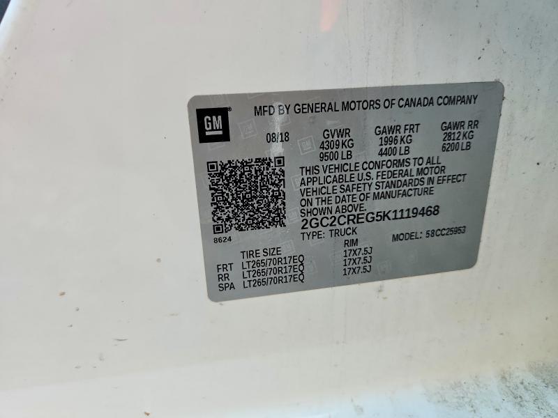 Продаж на аукціоні авто 2019 Chevrolet Silverado, vin: 2GC2CREG5K1119468, номер лоту: 49001906