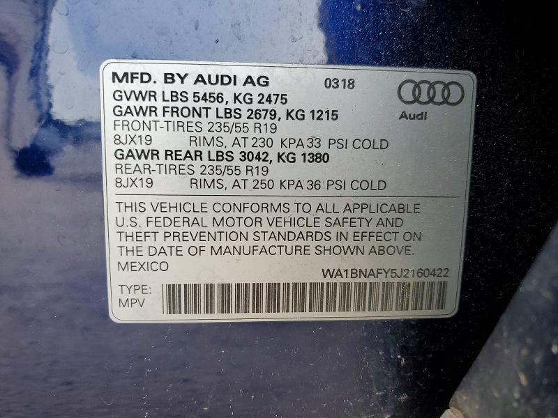 Aukcja sprzedaży 2018 Audi Q5, vin: WA1BNAFY5J2160422, numer aukcji: 47060506