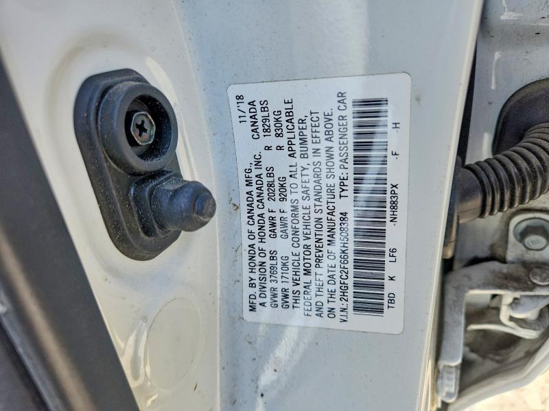 48780046 :رقم المزاد ، 2HGFC2F66KH508384 vin ، 2019 Honda Civic مزاد بيع