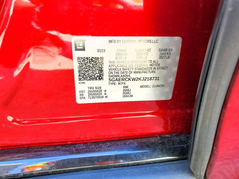 50509966 :رقم المزاد ، 5GAERCKW2KJ218731 vin ، 2019 Buick Enclave مزاد بيع