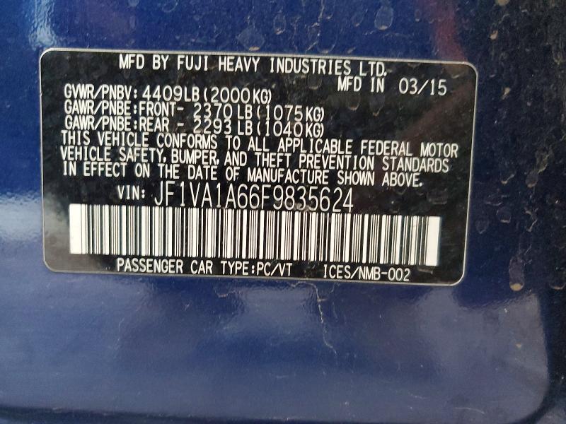 Aukcja sprzedaży 2015 Subaru Wrx, vin: JF1VA1A66F9835624, numer aukcji: 51239546