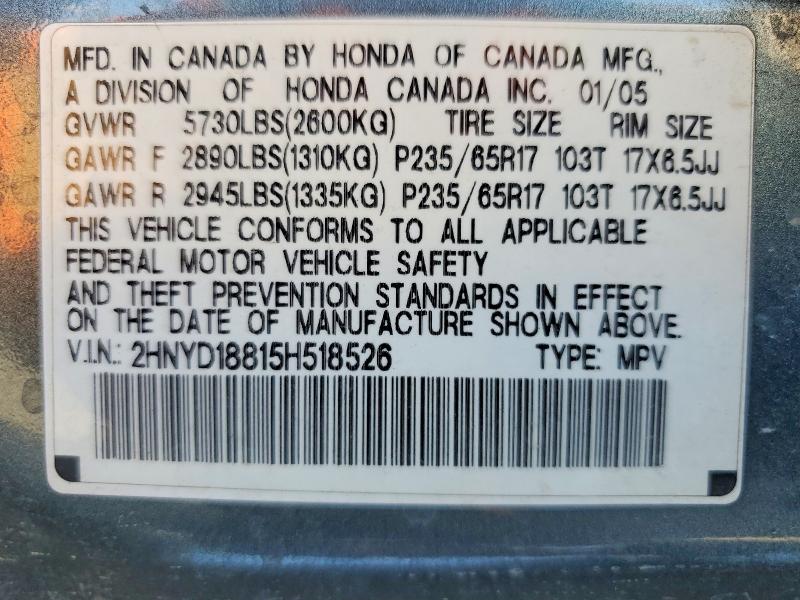 Продажа на аукционе авто 2005 Acura Mdx, vin: 2HNYD18815H518526, номер лота: 49627496