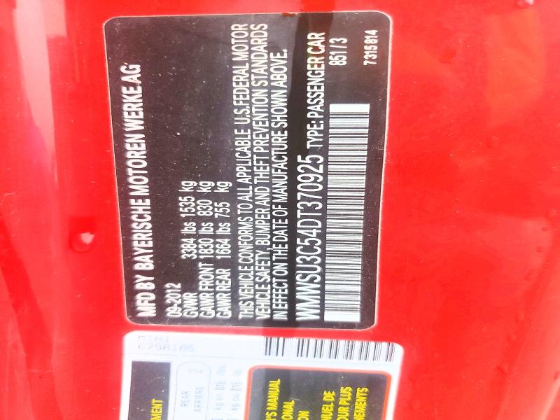 49505986 :رقم المزاد ، WMWSU3C54DT370925 vin ، 2013 Mini Cooper مزاد بيع