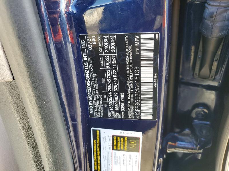 51105426 :رقم المزاد ، 4JGFF8GE3MA415138 vin ، 2021 Mercedes-benz Gls مزاد بيع