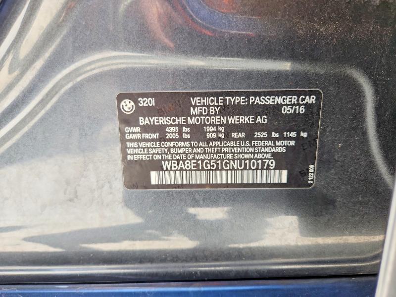 51083786 :رقم المزاد ، WBA8E1G51GNU10179 vin ، 2016 Bmw 320 مزاد بيع