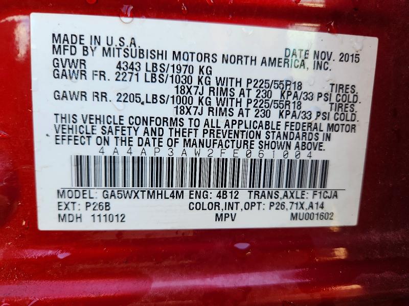 Продаж на аукціоні авто 2015 Mitsubishi Outlander Sport, vin: 4A4AP3AW2FE061004, номер лоту: 50234256