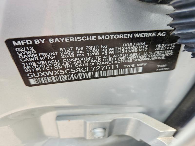 2012 Bmw X3 მანქანა იყიდება აუქციონზე, vin: 5UXWX5C58CL727611, აუქციონის ნომერი: 50996256