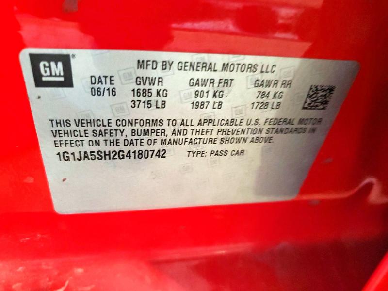Продаж на аукціоні авто 2016 Chevrolet Sonic, vin: 1G1JA5SH2G4180742, номер лоту: 50253136