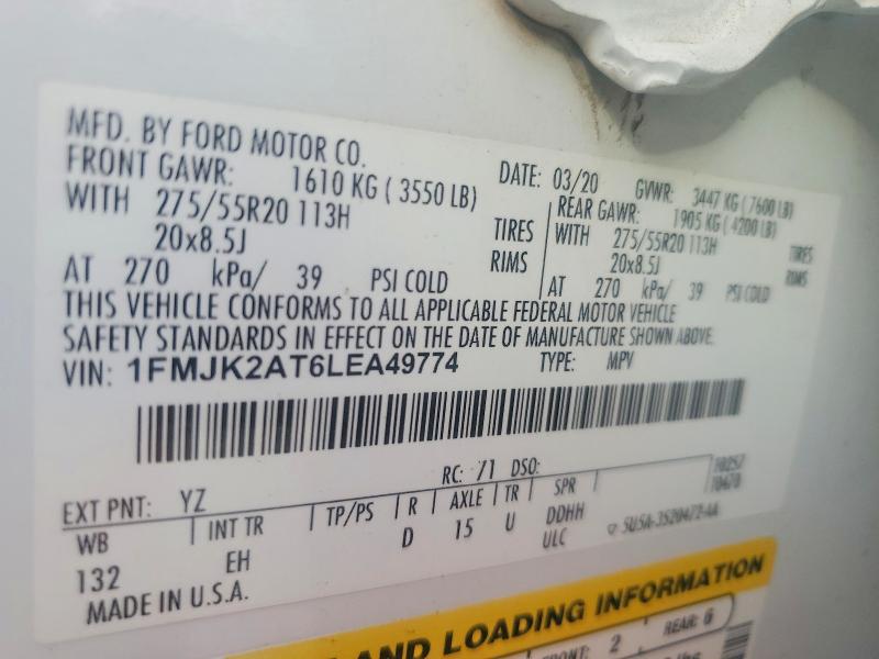 Auction sale of the 2020 Ford Expedition, vin: 1FMJK2AT6LEA49774, lot number: 51329136