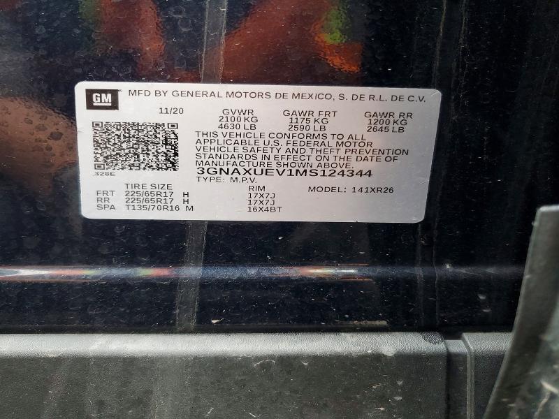 2021 Chevrolet Equinox მანქანა იყიდება აუქციონზე, vin: 3GNAXUEV1MS124344, აუქციონის ნომერი: 51449676