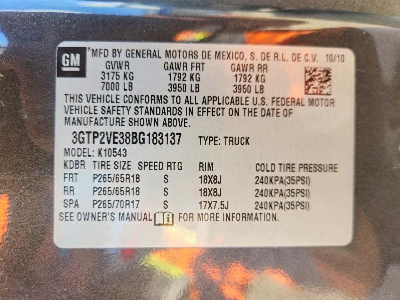 Aukcja sprzedaży 2011 Gmc Sierra, vin: 3GTP2VE38BG183137, numer aukcji: 50738966