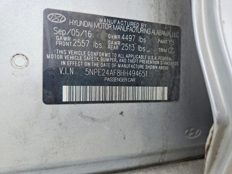51503176 :رقم المزاد ، 5NPE24AF8HH494651 vin ، 2017 Hyundai Sonata مزاد بيع
