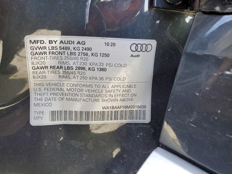 2021 Audi Q5 მანქანა იყიდება აუქციონზე, vin: WA1BAAFY6M2019438, აუქციონის ნომერი: 50103866