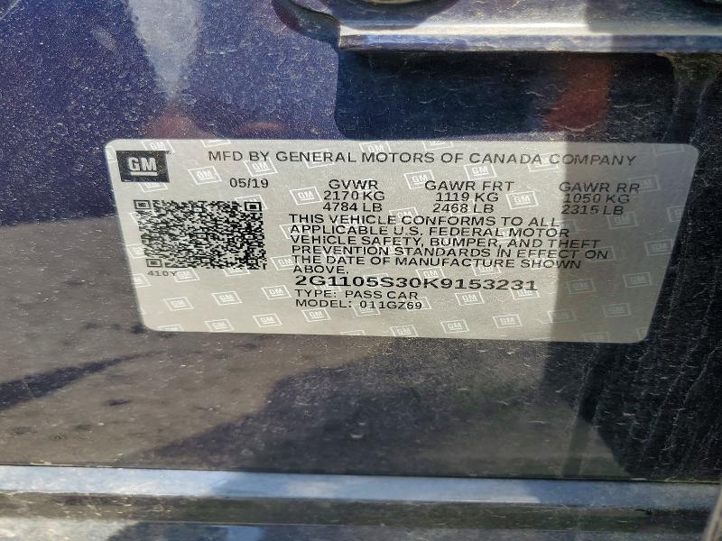 Продаж на аукціоні авто 2019 Chevrolet Impala, vin: 2G1105S30K9153231, номер лоту: 48242406