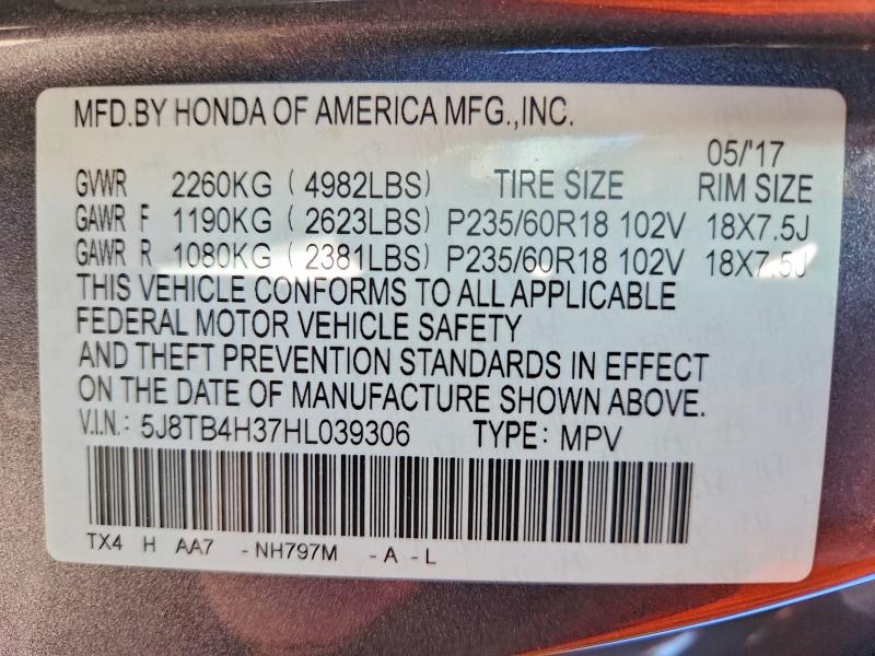 2017 Acura Rdx მანქანა იყიდება აუქციონზე, vin: 5J8TB4H37HL039306, აუქციონის ნომერი: 49229996
