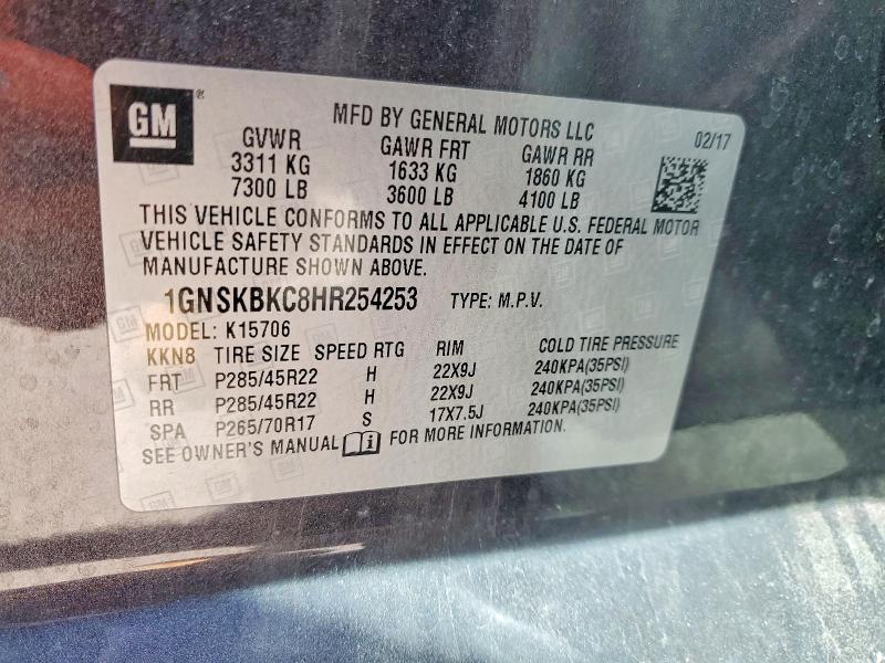 Aukcja sprzedaży 2017 Chevrolet Tahoe, vin: 1GNSKBKC8HR254253, numer aukcji: 51478046