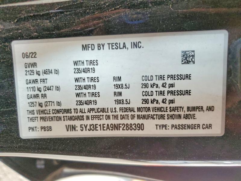 Продажа на аукционе авто 2022 Tesla Model 3, vin: 5YJ3E1EA9NF288390, номер лота: 51908336