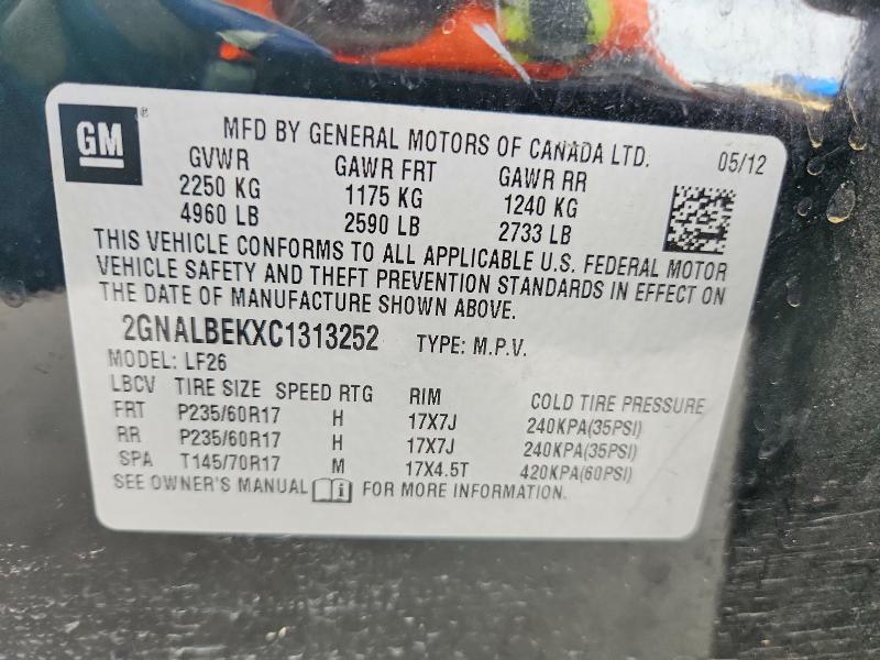 2012 Chevrolet Equinox მანქანა იყიდება აუქციონზე, vin: 2GNALBEKXC1313252, აუქციონის ნომერი: 47589386