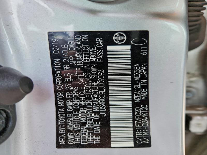 51451446 :رقم المزاد ، JTDS4RCE9LJ009092 vin ، 2020 Toyota Corolla مزاد بيع