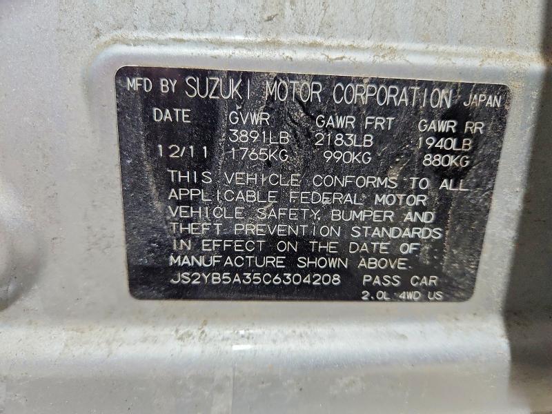 2012 Suzuki Sx4 მანქანა იყიდება აუქციონზე, vin: JS2YB5A35C6304208, აუქციონის ნომერი: 51240166