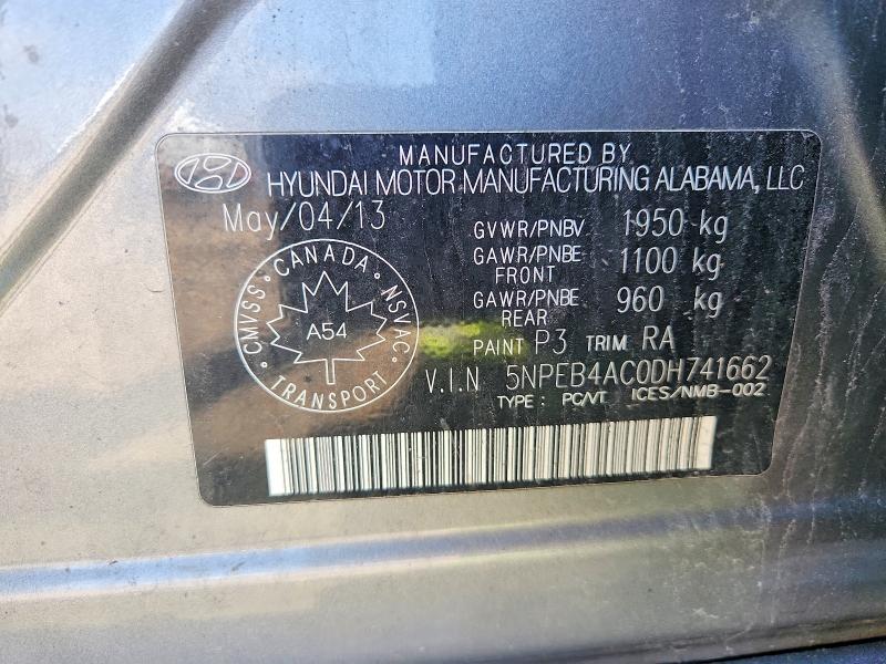 Aukcja sprzedaży 2013 Hyundai Sonata, vin: 5NPEB4AC0DH741662, numer aukcji: 47342416