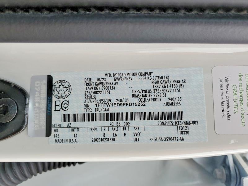 2023 Ford F150 მანქანა იყიდება აუქციონზე, vin: 1FTFW1ED9PFD15252, აუქციონის ნომერი: 49843806