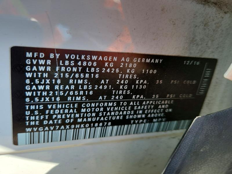 Aukcja sprzedaży 2017 Volkswagen Tiguan, vin: WVGAV7AX9HK018678, numer aukcji: 49780406