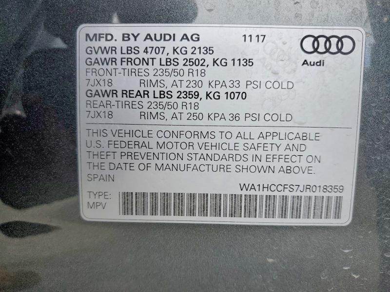 2018 Audi Q3 მანქანა იყიდება აუქციონზე, vin: WA1HCCFS7JR018359, აუქციონის ნომერი: 51263666