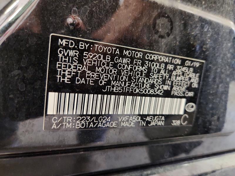 50971796 :رقم المزاد ، JTHB51FF0K5008342 vin ، 2019 Lexus Ls 500 مزاد بيع