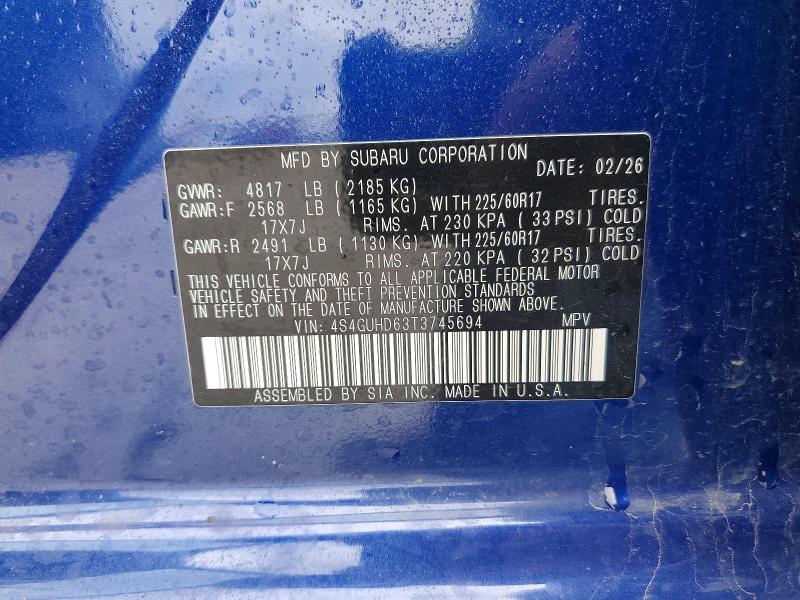 Продаж на аукціоні авто 2026 Subaru Crosstrek, vin: 4S4GUHD63T3745694, номер лоту: 48447436